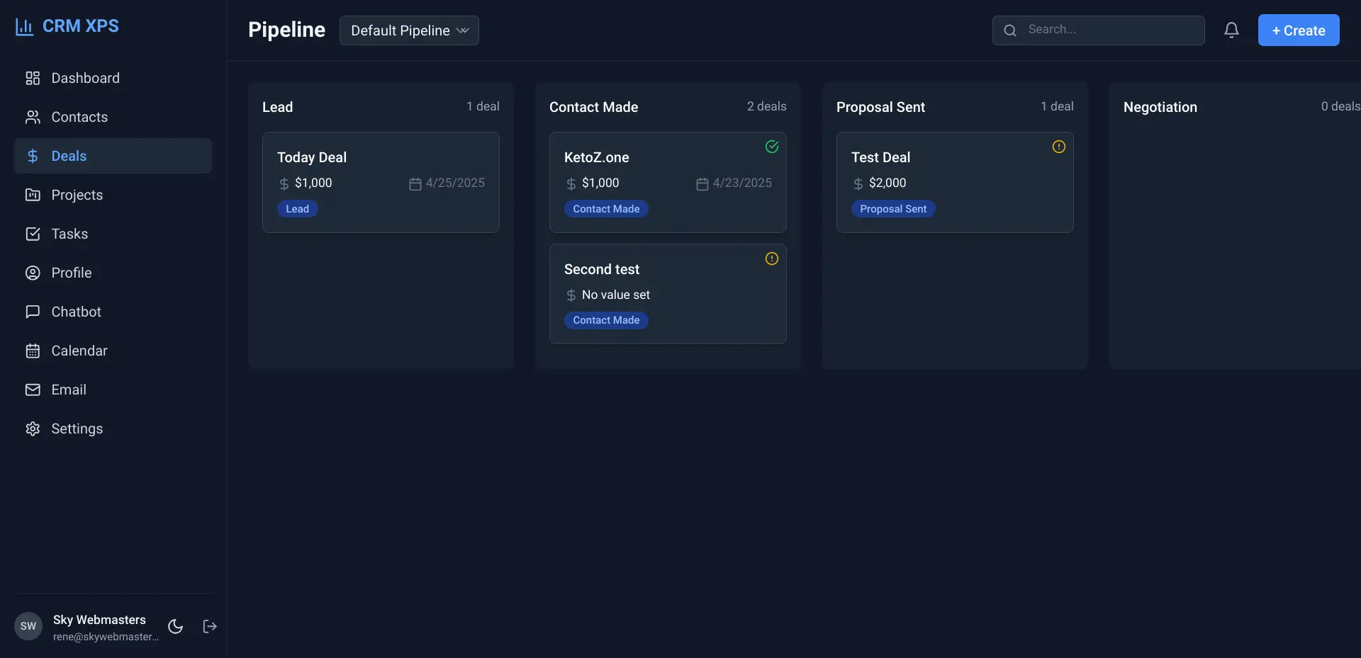CRMXPS Deals Management Kanban Board
